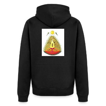 PEACE SEED ALPE ADRIA by GUDRUN KARGL - Unisex Premium Bio Zip Hoodie - Schwarz - Hinten - Nico (187cm)