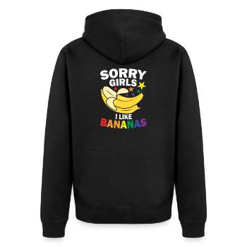 sorry girls i like bananas - Unisex Premium Bio Zip Hoodie - Schwarz - Hinten - Nico (187cm)