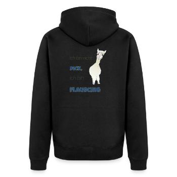Ich bin nicht dick, ich bin flauschig! - Unisex Premium Bio Zip Hoodie - Schwarz - Hinten - Nico (187cm)