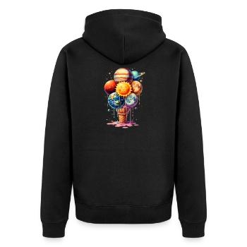 Cream Planet Waffle Cream Solar System - Unisex Premium Organic Zip Hoodie - black - Back - Nico (187cm)
