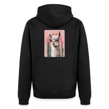 Lustiges Lama Alpaka Llama Tier Geschenk - Unisex Premium Bio Zip Hoodie - Schwarz - Hinten - Nico (187cm)