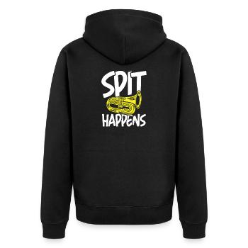 Spit happens tuba instrument - Unisex Premium Bio Zip Hoodie - Schwarz - Hinten - Nico (187cm)