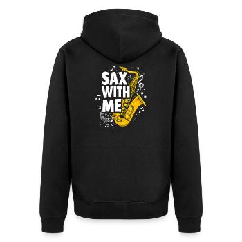 Saxophon - Sax with me Musikliebe - Unisex Premium Bio Zip Hoodie - Schwarz - Hinten - Nico (187cm)