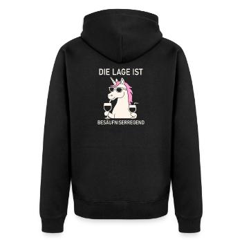 Die Lage ist besäufniserregend - Party Einhorn - Unisex Premium Bio Zip Hoodie - Schwarz - Hinten - Nico (187cm)