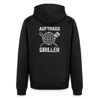 Auftrags Griller - lustiges Grill Shirt - Unisex Premium Bio Zip Hoodie - Schwarz - Hinten - Nico (187cm)