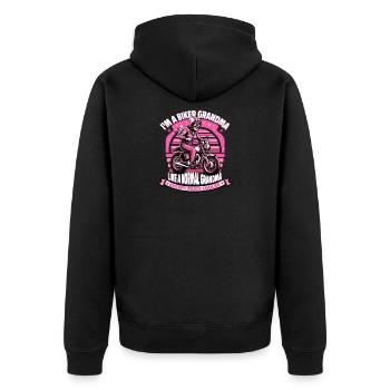 Biker Grandma Cartoon Illustration - Unisex Premium Organic Zip Hoodie - black - Back - Nico (187cm)