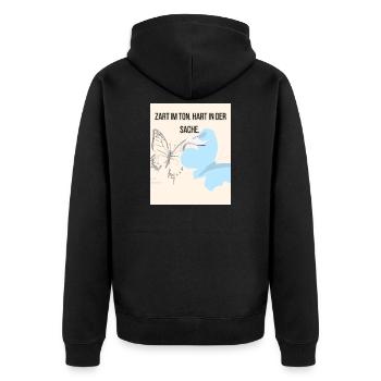 Sanfte Empathie mit Schmetterling und Storch - Unisex Premium Bio Zip Hoodie - Schwarz - Hinten - Nico (187cm)
