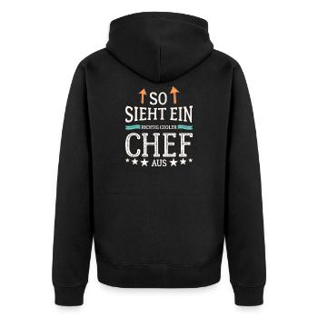 So sieht ein richtig cooler Chef aus - Unisex Premium Bio Zip Hoodie - Schwarz - Hinten - Nico (187cm)