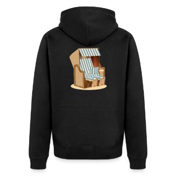 Blue and white nostalgia beach chair illustration - Unisex Premium Organic Zip Hoodie - black - Back - Nico (187cm)