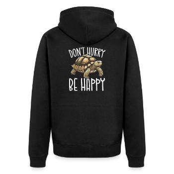 Schildkröten-Appell Beeilen Sie sich nicht, seien Sie glücklich - Unisex Premium Bio Zip Hoodie - Schwarz - Hinten - Nico (187cm)