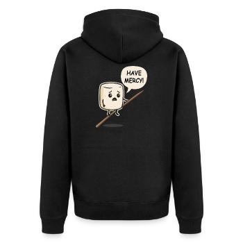 Süßer Marshmallow sagt - Have Mercy! - Unisex Premium Bio Zip Hoodie - Schwarz - Hinten - Nico (187cm)