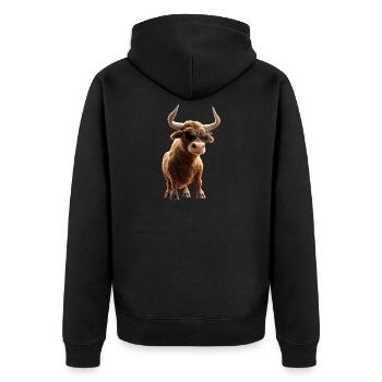Stier Bulle Ochse Rind Bauernhof Kuh Taurus Bullen - Unisex Premium Bio Zip Hoodie - Schwarz - Hinten - Nico (187cm)
