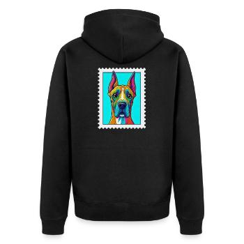 Farbenfroher Hund in Pop-Art Stil - Unisex Premium Bio Zip Hoodie - Schwarz - Hinten - Nico (187cm)