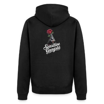 Sensibler Gangsta - Unisex Premium Bio Zip Hoodie - Schwarz - Hinten - Nico (187cm)