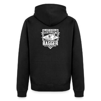 Baggerfahrer Sprüche Baugeräteführer Hochbau  - Unisex Premium Bio Zip Hoodie - Schwarz - Hinten - Nico (187cm)