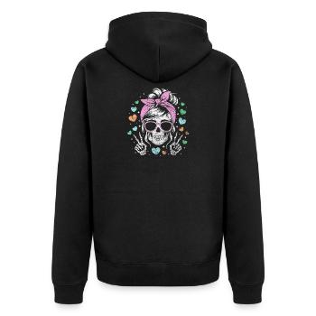 Playful Skull Girl with Heart Accents - Unisex Premium Organic Zip Hoodie - black - Back - Nico (187cm)