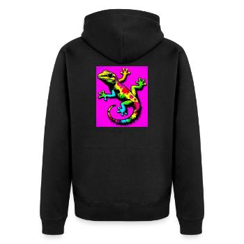 Gecko - Unisex Premium Organic Zip Hoodie - black - Back - Nico (187cm)