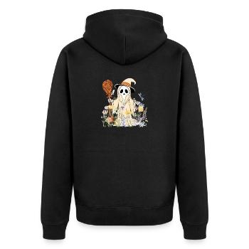 Whimsical Grim Reaper with Floral Accents - Unisex Premium Organic Zip Hoodie - black - Back - Nico (187cm)