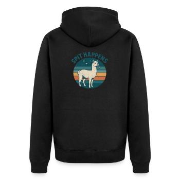 Spit Happens Witziges Alpaka - Unisex Premium Bio Zip Hoodie - Schwarz - Hinten - Nico (187cm)