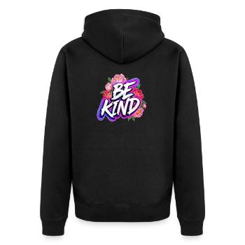 Be Kind Pfingstrose Floral Neon Glow Schriftzug - Unisex Premium Bio Zip Hoodie - Schwarz - Hinten - Nico (187cm)