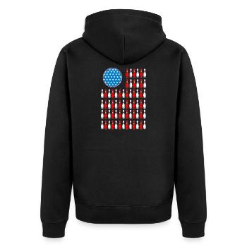 USA Flagge Patriotische Bowling Pins Muster - Unisex Premium Bio Zip Hoodie - Schwarz - Hinten - Nico (187cm)