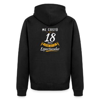 Ich habe 18 Jahre gebraucht, um so spektakulär zu sein - Unisex Premium Bio Zip Hoodie - Schwarz - Hinten - Nico (187cm)
