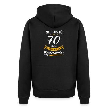 Ich habe 70 Jahre gebraucht, um so spektakulär zu sein - Unisex Premium Bio Zip Hoodie - Schwarz - Hinten - Nico (187cm)