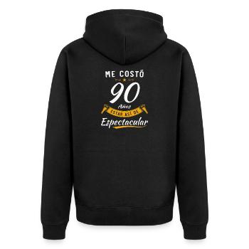 Ich habe 90 Jahre gebraucht, um so spektakulär zu sein - Unisex Premium Bio Zip Hoodie - Schwarz - Hinten - Nico (187cm)