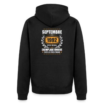 September 1992 Unikat - September 1992 - Unisex Premium Bio Zip Hoodie - Schwarz - Hinten - Nico (187cm)