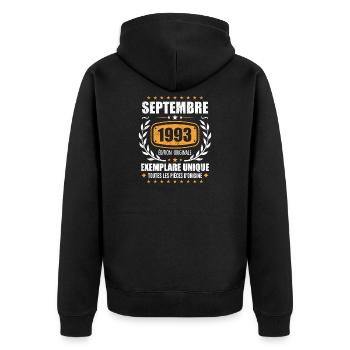 September 1993 Unique copy - September 1993 - Unisex Premium Organic Zip Hoodie - black - Back - Nico (187cm)