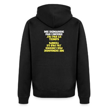 Frag mich nicht nach der Uhrzeit, ich habe keine Zeit - Sanduhr - Unisex Premium Bio Zip Hoodie - Schwarz - Hinten - Nico (187cm)