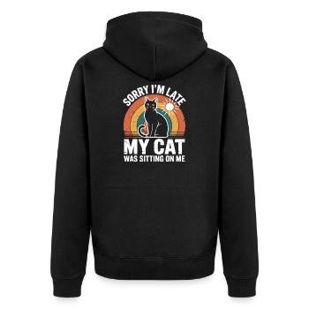 Tut mir leid, dass ich zu spät komme. Meine Katze saß auf mir - Unisex Premium Bio Zip Hoodie - Schwarz - Hinten - Nico (187cm)