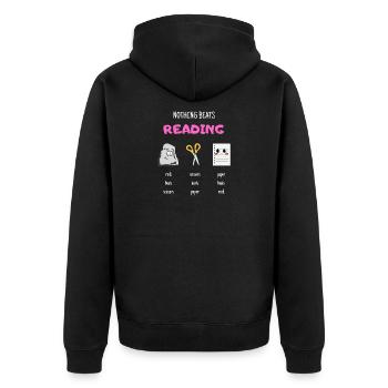 Nichts geht über das Lesen von Stein, Papier, die Schere - Unisex Premium Bio Zip Hoodie - Schwarz - Hinten - Nico (187cm)