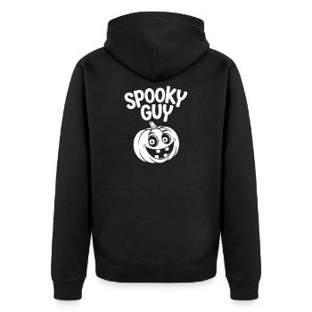 Lustiger Halloween Kürbis Druck - Unisex Premium Bio Zip Hoodie - Schwarz - Hinten - Nico (187cm)