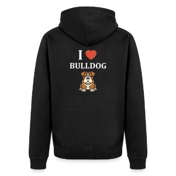 Ausdrucksstarkes Bulldoggen-Porträt - Unisex Premium Bio Zip Hoodie - Schwarz - Hinten - Nico (187cm)