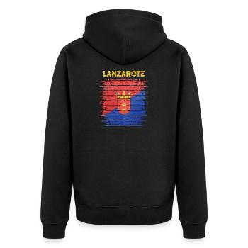 Lanzarote FlaggenDesign mit Wellenmuster - Unisex Premium Bio Zip Hoodie - Schwarz - Hinten - Nico (187cm)