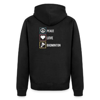 Badminton with Peace Love lettering - Unisex Premium Organic Zip Hoodie - black - Back - Nico (187cm)