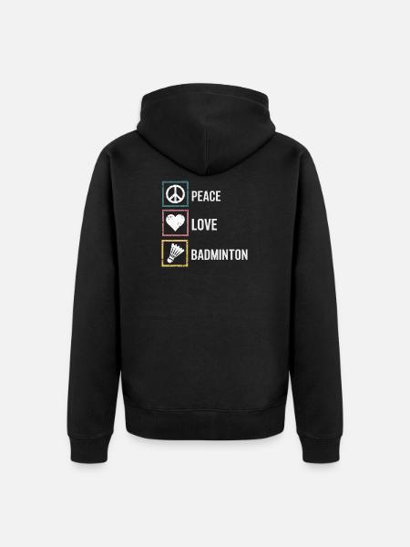 Badminton with Peace Love lettering - Unisex Premium Organic Zip Hoodie - black