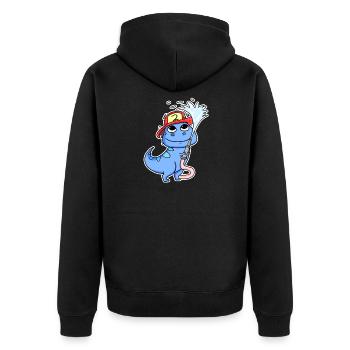 Feuerwehr Dino Motiv - Unisex Premium Bio Zip Hoodie - Schwarz - Hinten - Nico (187cm)