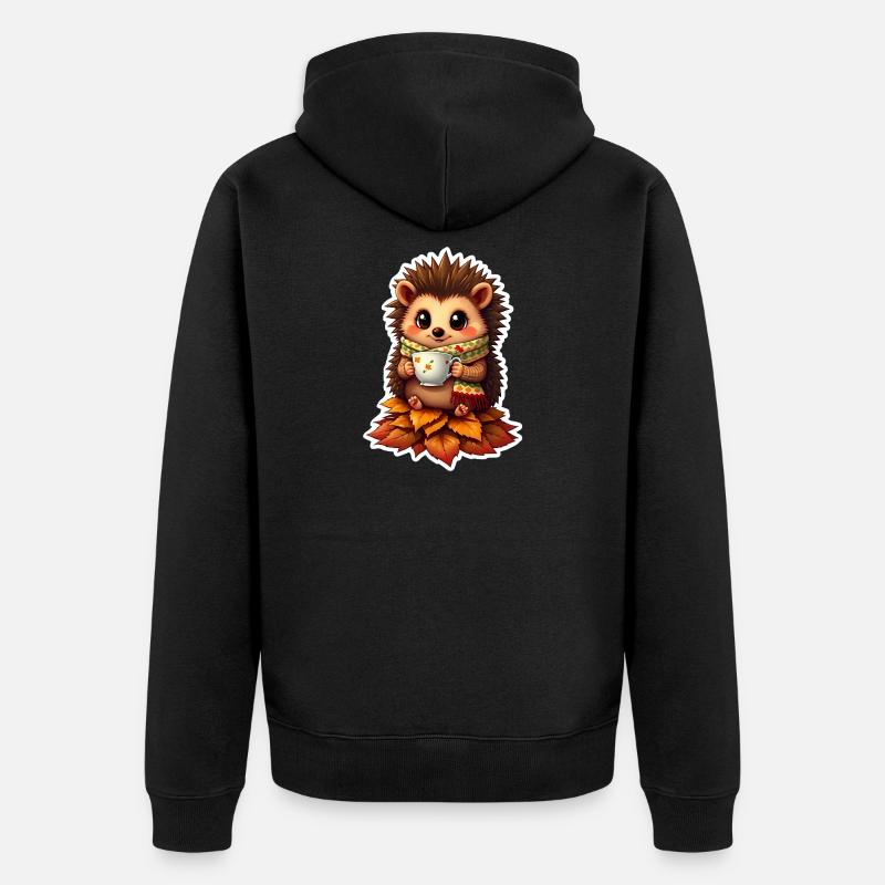 Hérisson douillet en automne - Veste à capuche bio Premium Unisexe - noir