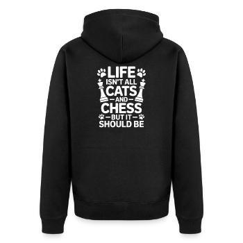 Motif des chats et des échecs - Veste à capuche bio Premium Unisexe - noir - Dos - Nico (187cm)