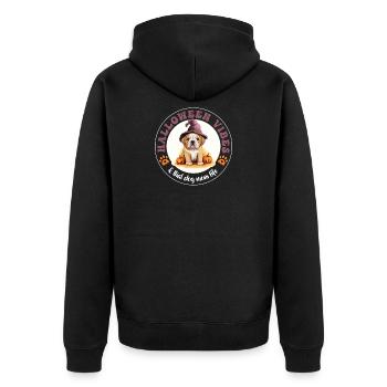 Halloween Witch Hat Pumpkin Dog Bulldog - Unisex Premium Organic Zip Hoodie - black - Back - Nico (187cm)