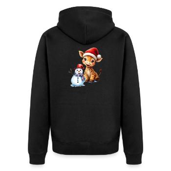 Christmas Giraffe with Hat and Snowman - Unisex Premium Organic Zip Hoodie - black - Back - Nico (187cm)