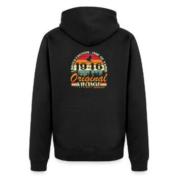 80 Jahre 1946 Vintage Retro Jubiläum - Unisex Premium Bio Zip Hoodie - Schwarz - Hinten - Nico (187cm)