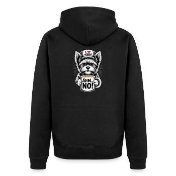 Yorkshire Terrier Lustiger Hund mit Kaffeetasse  - Unisex Premium Bio Zip Hoodie - Schwarz - Hinten - Nico (187cm)