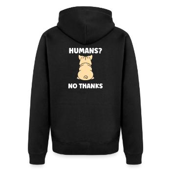 Human Cat No Thank You Bulldog Design - Unisex Premium Organic Zip Hoodie - black - Back - Nico (187cm)