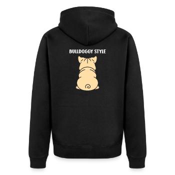 Bulldog Design Stilisierte Bulldogge - Unisex Premium Bio Zip Hoodie - Schwarz - Hinten - Nico (187cm)