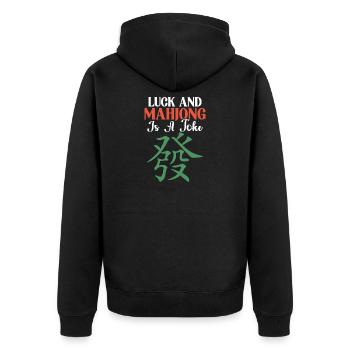 Glück Und Mahjong Ist Ein Witz - Unisex Premium Bio Zip Hoodie - Schwarz - Hinten - Nico (187cm)