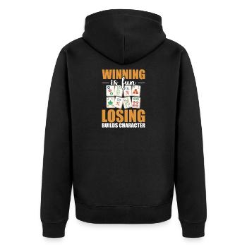 Chinesisches Mahjong Spiel Turnier Geschenk - Unisex Premium Bio Zip Hoodie - Schwarz - Hinten - Nico (187cm)
