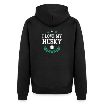 I Love my Husky - Unisex Premium Bio Zip Hoodie - Schwarz - Hinten - Nico (187cm)